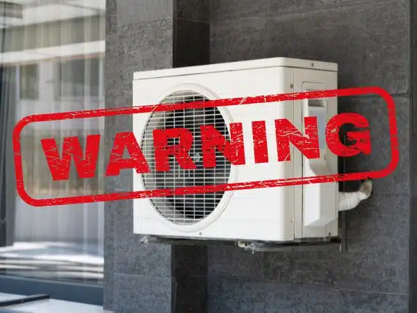 messaggio di attenzione su pompa di calore, simbolo di non convenienza